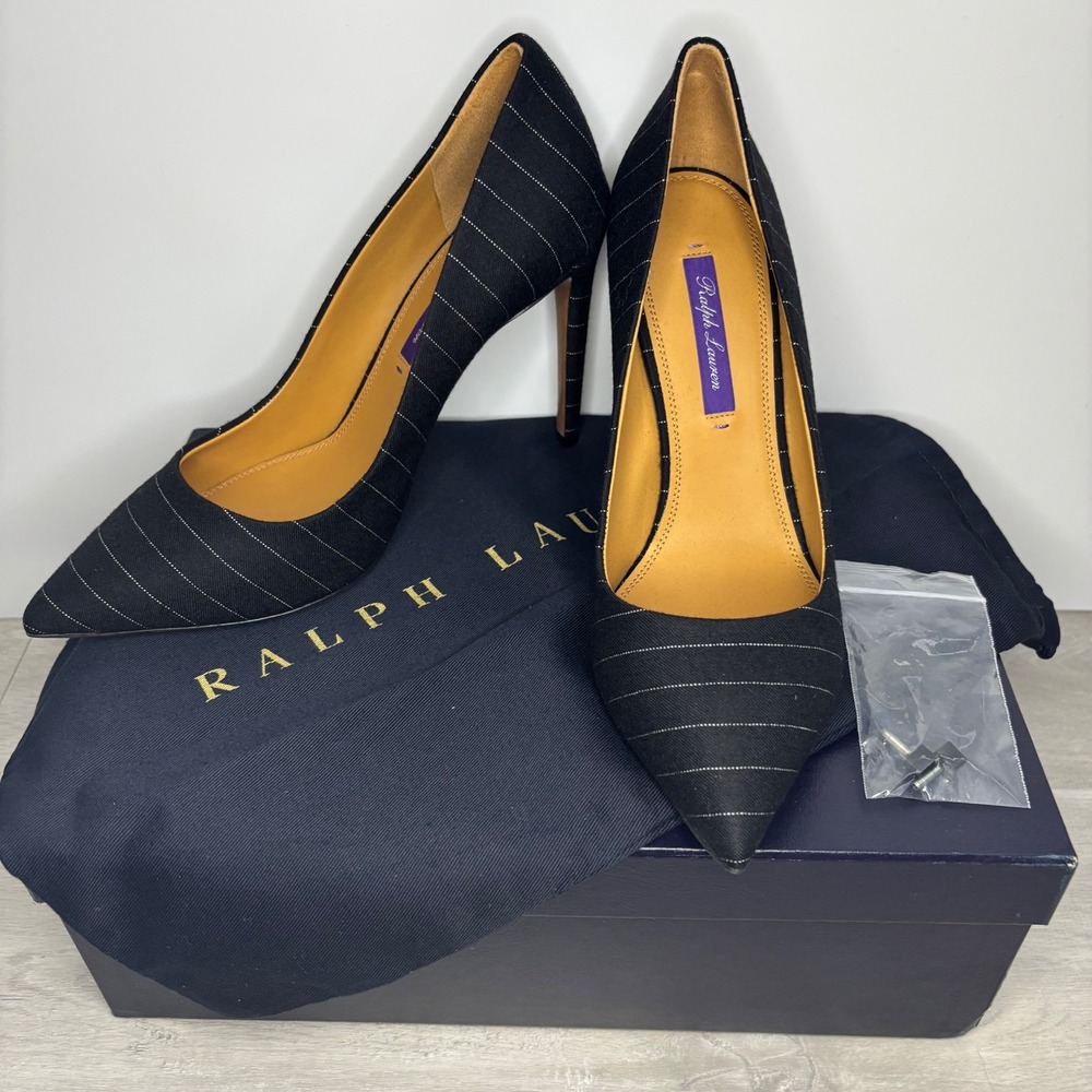 Ralph Lauren Purple Label Celia Wool Pinstripe Pointed Toe Pumps Italy 37 B
